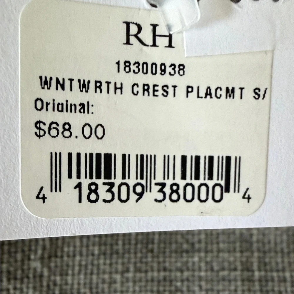 8 Gray Decorative Restoration Hardware Placemat with Crest Design